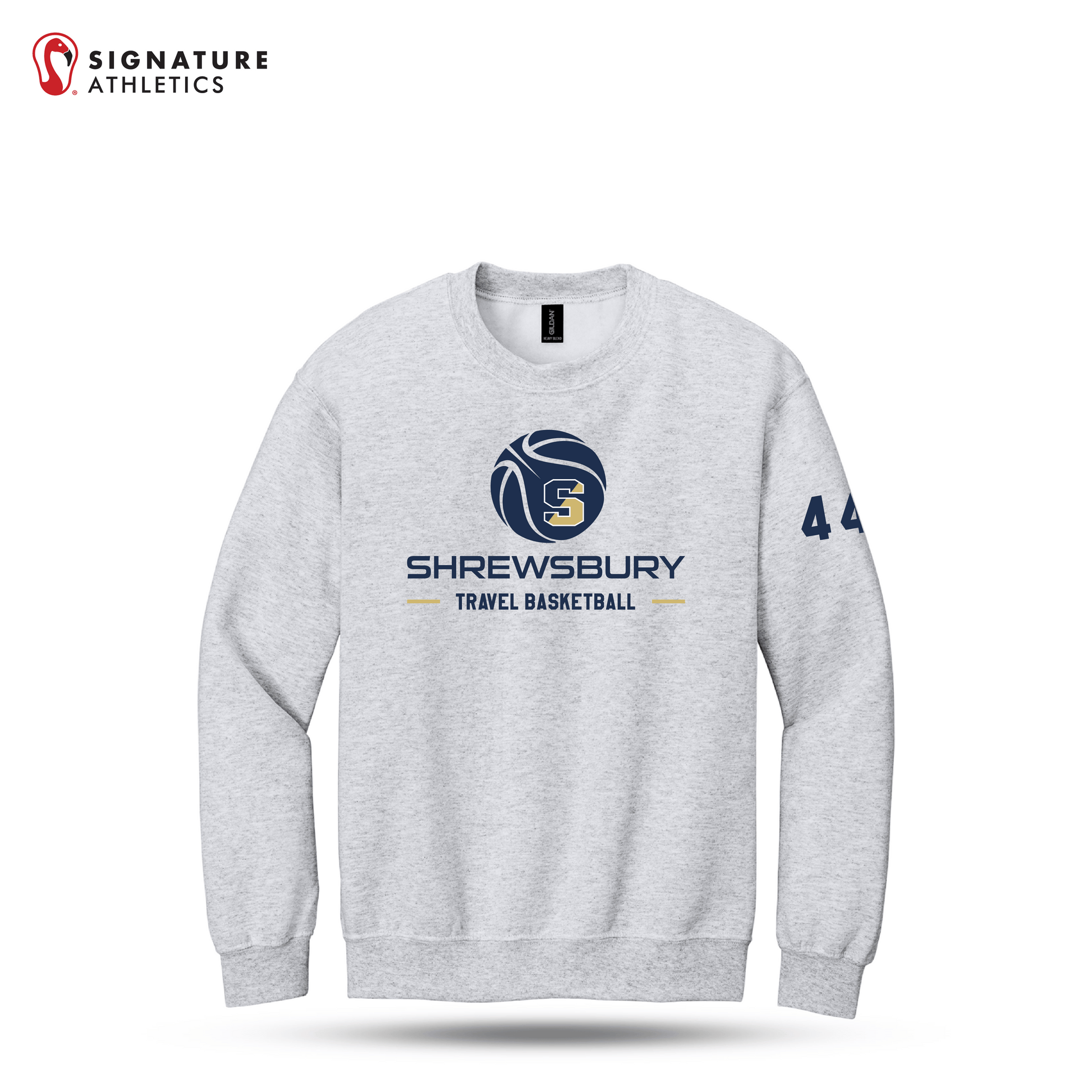 Shrewsbury Basketball Men's Gildan Heavy Blend Crewneck Ash Sweatshirt Number Signature Lacrosse
