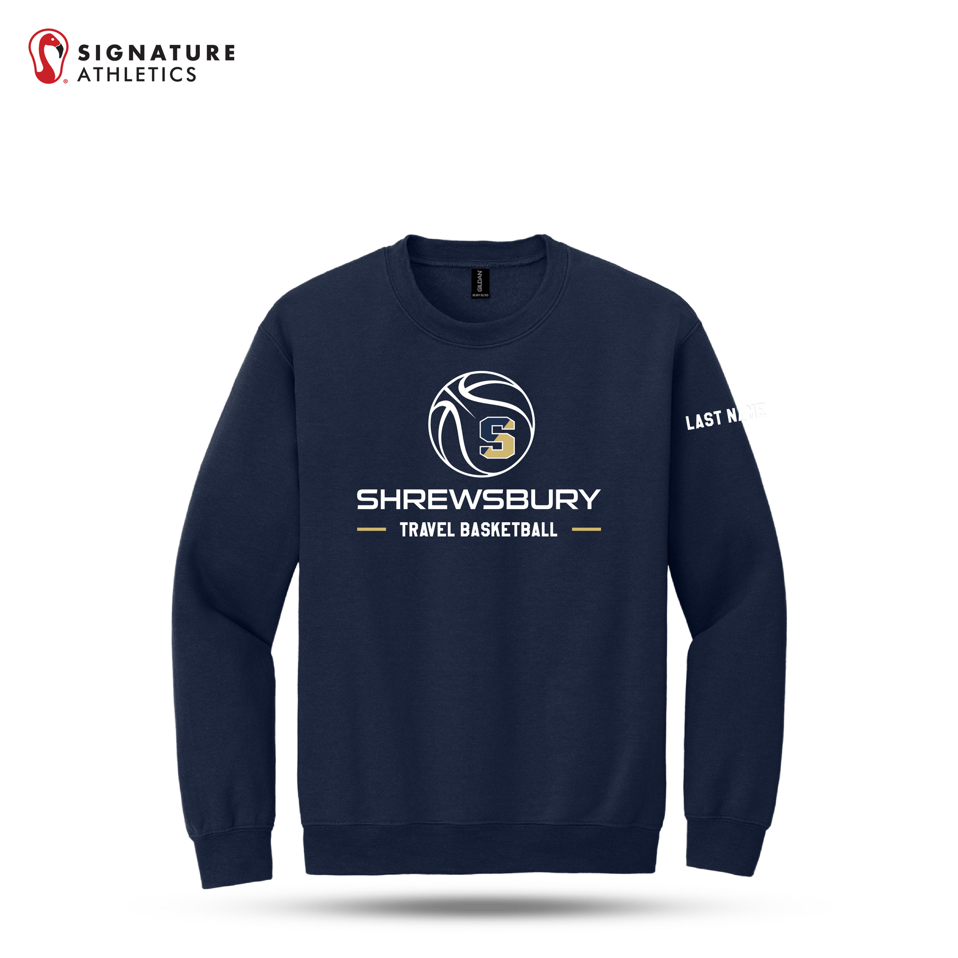 Shrewsbury Basketball Men's Gildan Heavy Blend Crewneck Navy Sweatshirt Name Signature Lacrosse
