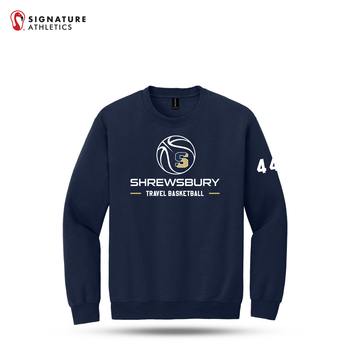Shrewsbury Basketball Men's Gildan Heavy Blend Crewneck Navy Sweatshirt Number Signature Lacrosse