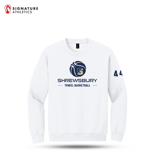 Shrewsbury Basketball Men's Gildan Heavy Blend Crewneck White Sweatshirt Number Signature Lacrosse