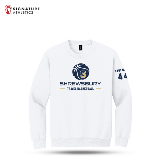 Shrewsbury Basketball Men's Gildan Heavy Blend Crewneck White Sweatshirt Number and Name Signature Lacrosse