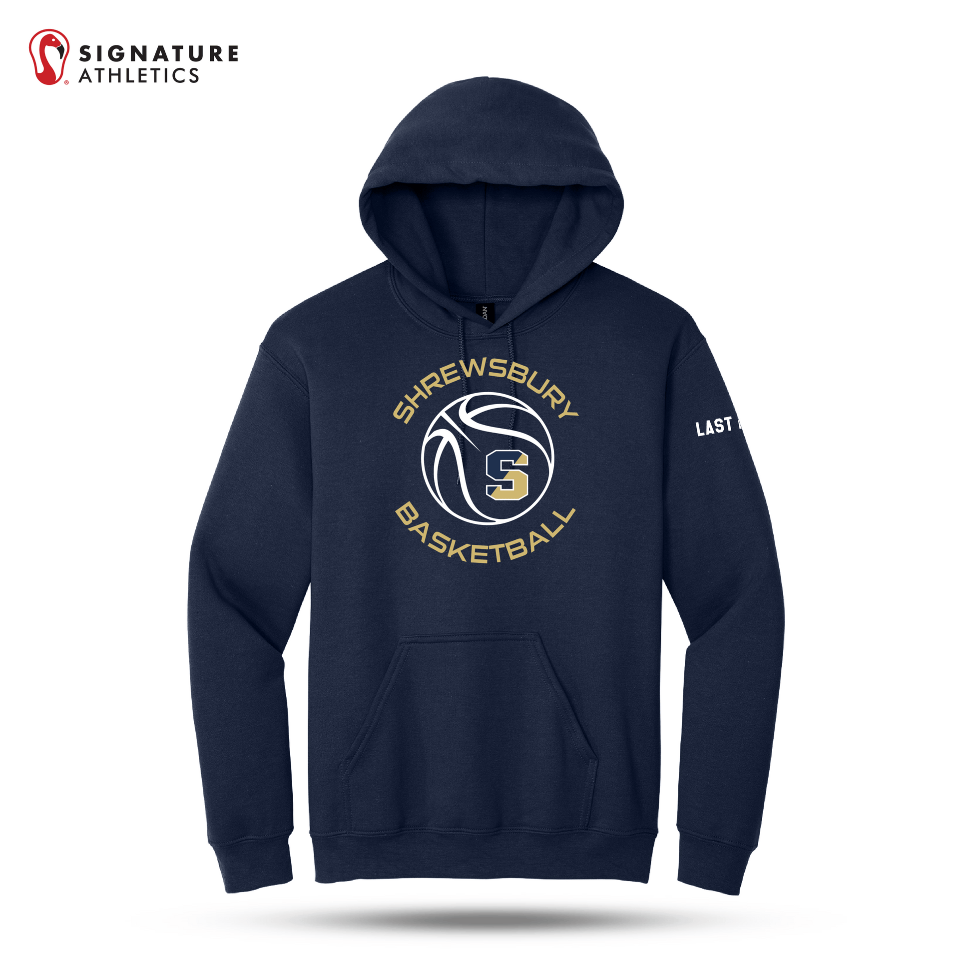 Shrewsbury Basketball Men's Gildan Heavy Blend Hooded Navy Sweatshirt Name Signature Lacrosse