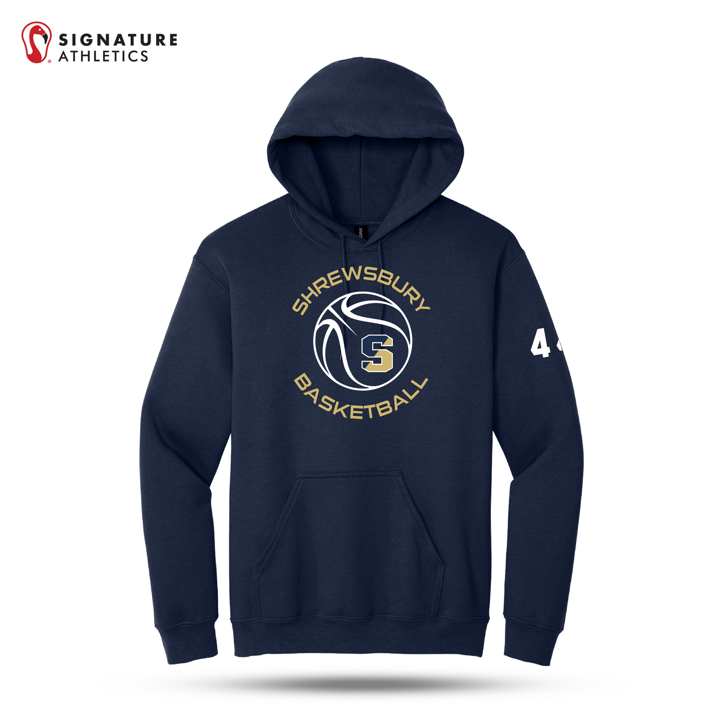 Shrewsbury Basketball Men's Gildan Heavy Blend Hooded Navy Sweatshirt Number Signature Lacrosse
