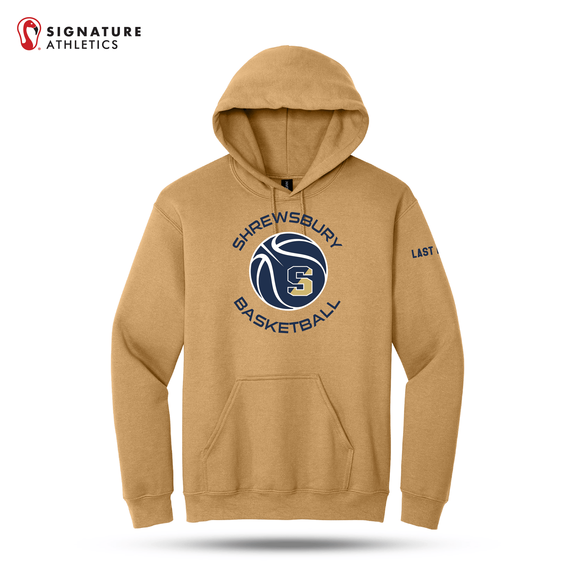Shrewsbury Basketball Men's Gildan Heavy Blend Hooded Old Gold Sweatshirt Name Signature Lacrosse