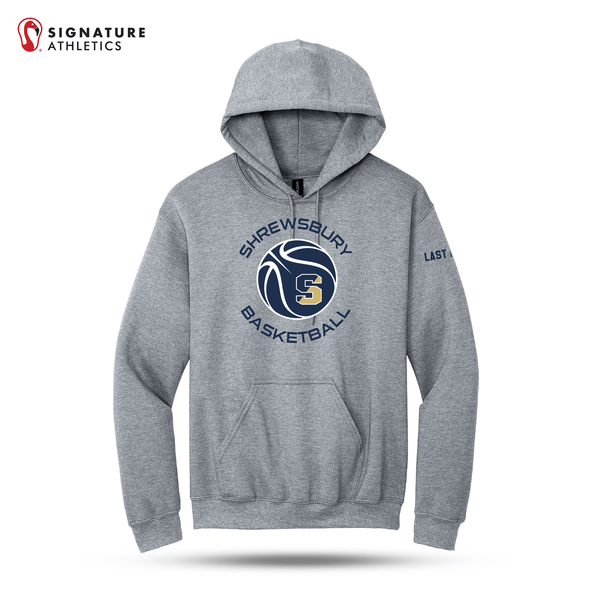 Shrewsbury Basketball Men's Gildan Heavy Blend Hooded Sport Grey Sweatshirt Name Signature Lacrosse