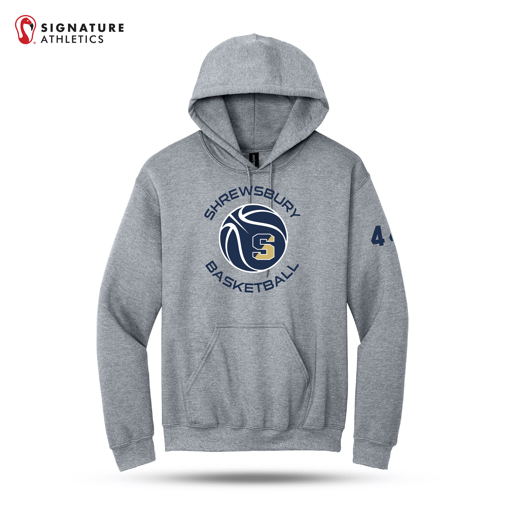 Shrewsbury Basketball Men's Gildan Heavy Blend Hooded Sport Grey Sweatshirt Number Signature Lacrosse