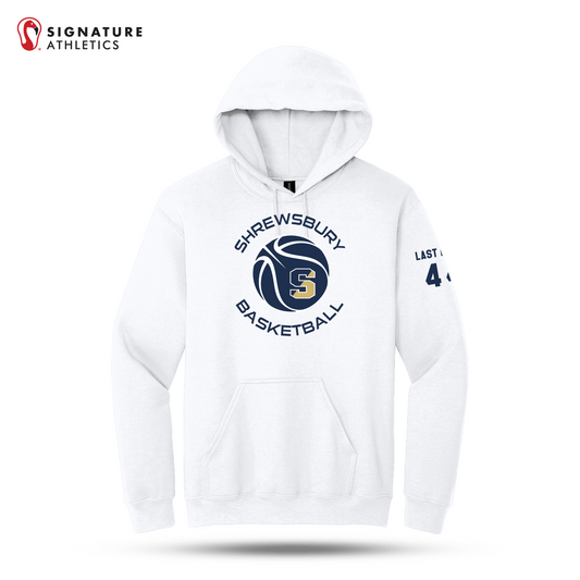 Shrewsbury Basketball Men's Gildan Heavy Blend Hooded White Sweatshirt Number and Name Signature Lacrosse