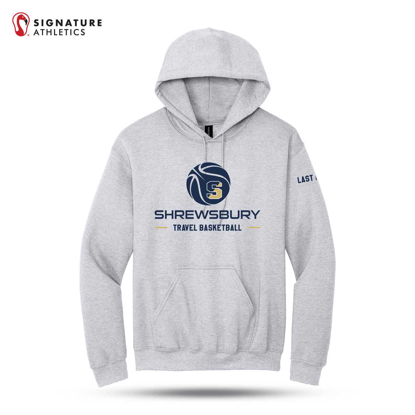 Shrewsbury Basketball Men's Gildan Heavy Blend Travel Hooded Ash Sweatshirt Name Signature Lacrosse