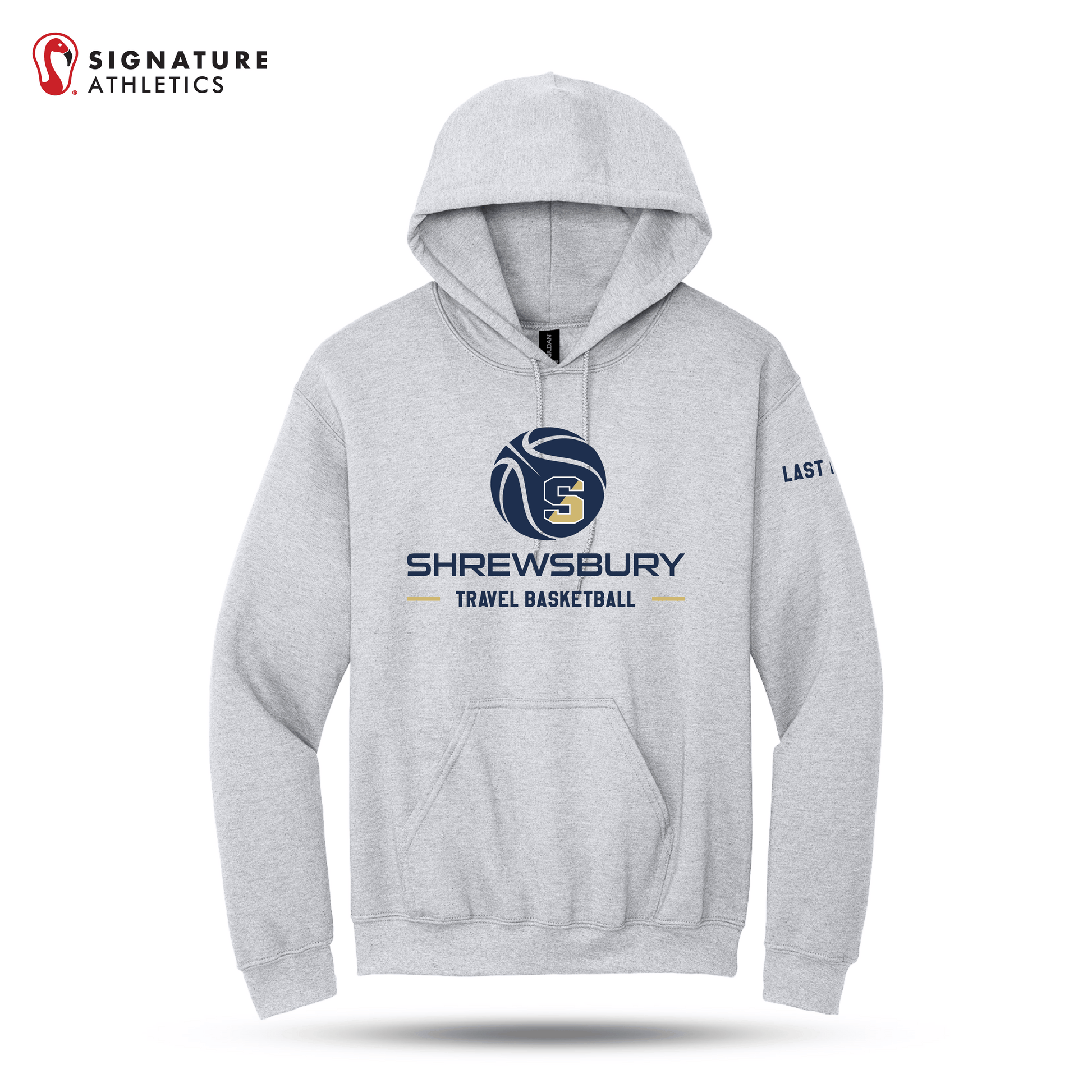 Shrewsbury Basketball Men's Gildan Heavy Blend Travel Hooded Ash Sweatshirt Name Signature Lacrosse