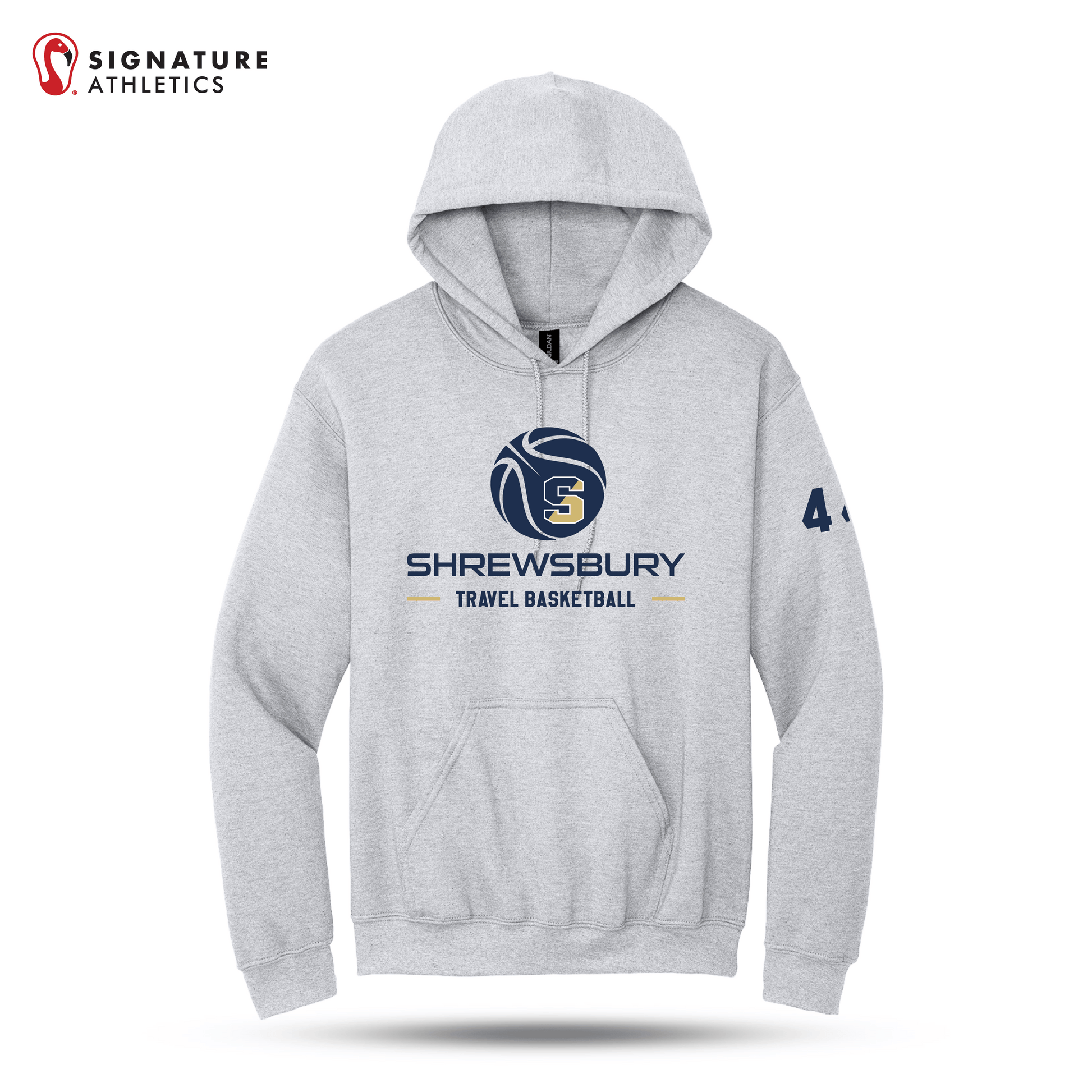 Shrewsbury Basketball Men's Gildan Heavy Blend Travel Hooded Ash Sweatshirt Number Signature Lacrosse