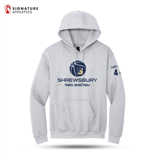 Shrewsbury Basketball Men's Gildan Heavy Blend Travel Hooded Ash Sweatshirt Number and Name Signature Lacrosse