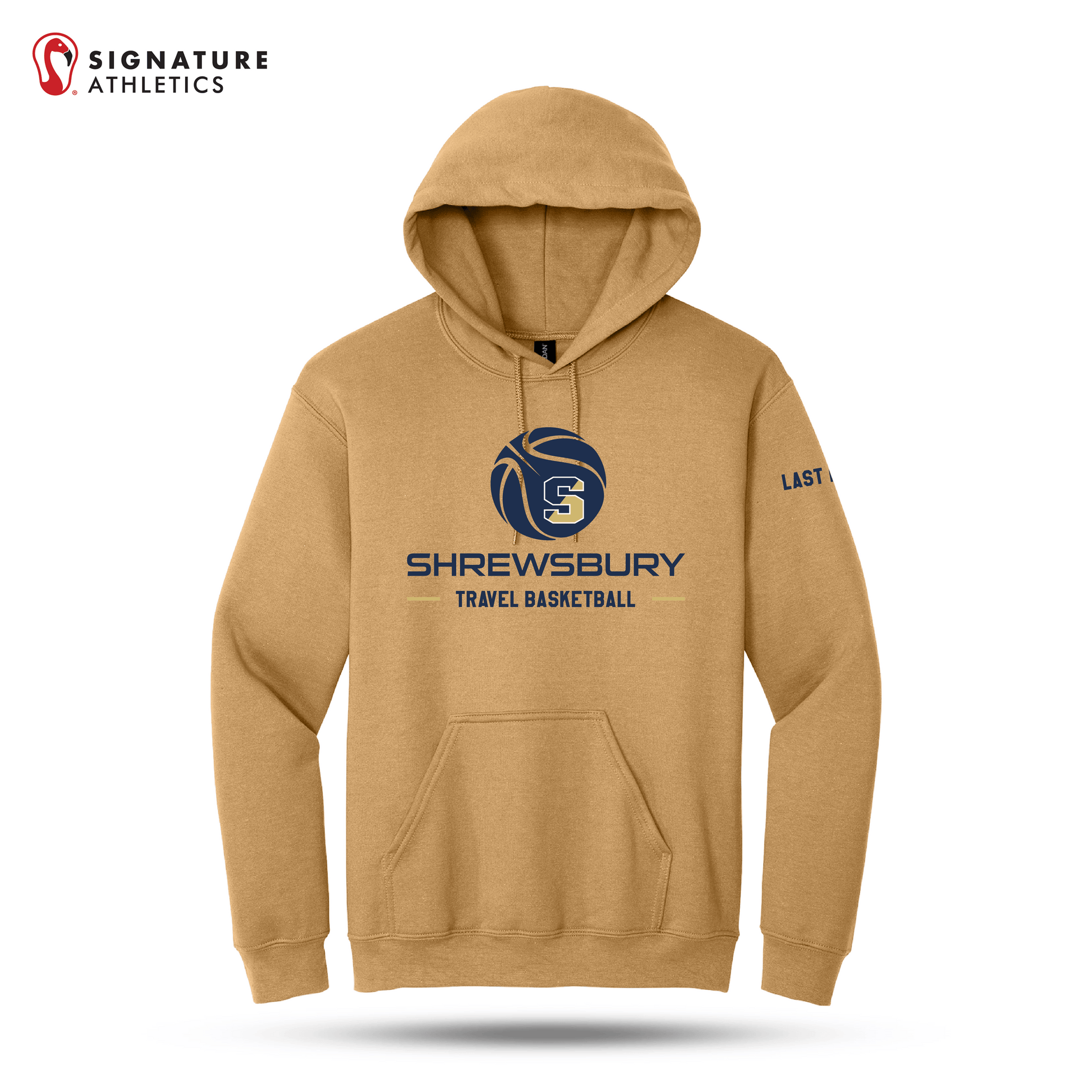 Shrewsbury Basketball Men's Gildan Heavy Blend Travel Hooded Old Gold Sweatshirt Name Signature Lacrosse