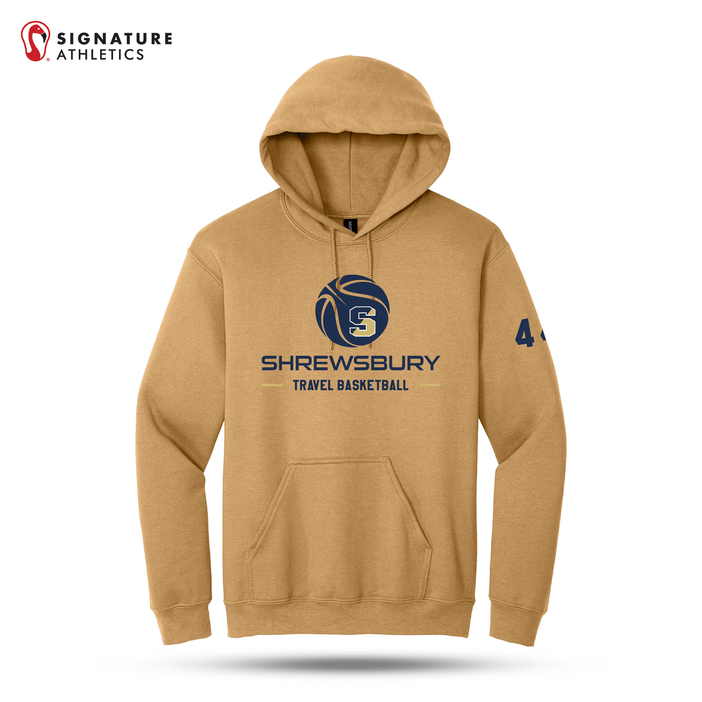 Shrewsbury Basketball Men's Gildan Heavy Blend Travel Hooded Old Gold Sweatshirt Number Signature Lacrosse