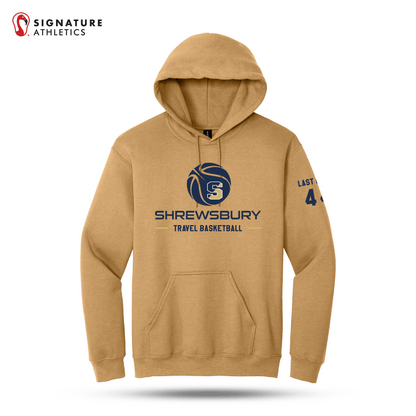 Shrewsbury Basketball Men's Gildan Heavy Blend Travel Hooded Old Gold Sweatshirt Number and Name Signature Lacrosse