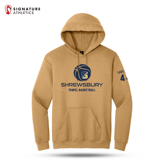 Shrewsbury Basketball Men's Gildan Heavy Blend Travel Hooded Old Gold Sweatshirt Number and Name Signature Lacrosse
