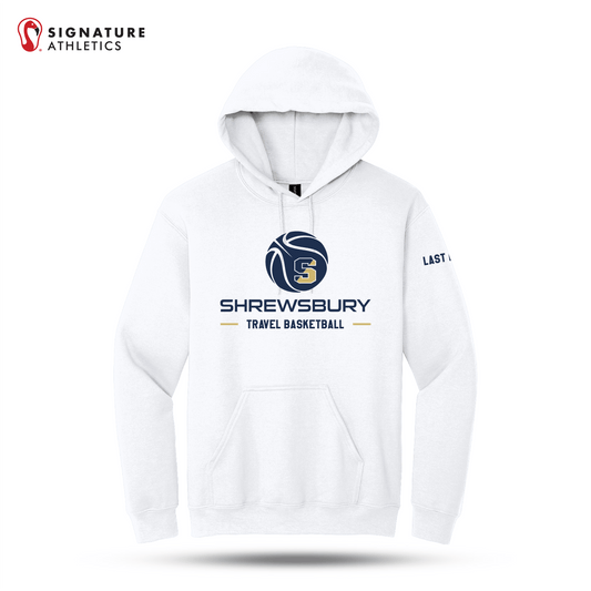 Shrewsbury Basketball Men's Gildan Heavy Blend Travel Hooded White Sweatshirt Name Signature Lacrosse