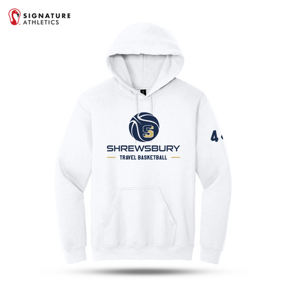 Shrewsbury Basketball Men's Gildan Heavy Blend Travel Hooded White Sweatshirt Number Signature Lacrosse