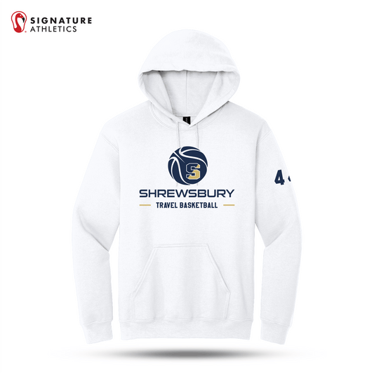 Shrewsbury Basketball Men's Gildan Heavy Blend Travel Hooded White Sweatshirt Number Signature Lacrosse