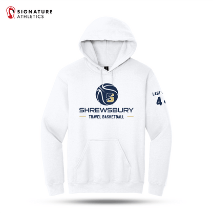 Shrewsbury Basketball Men's Gildan Heavy Blend Travel Hooded White Sweatshirt Number and Name Signature Lacrosse