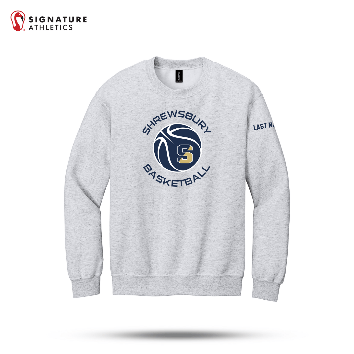 Shrewsbury Basketball Men's Gildan Youth Heavy Blend Crewneck Ash Sweatshirt Name Signature Lacrosse