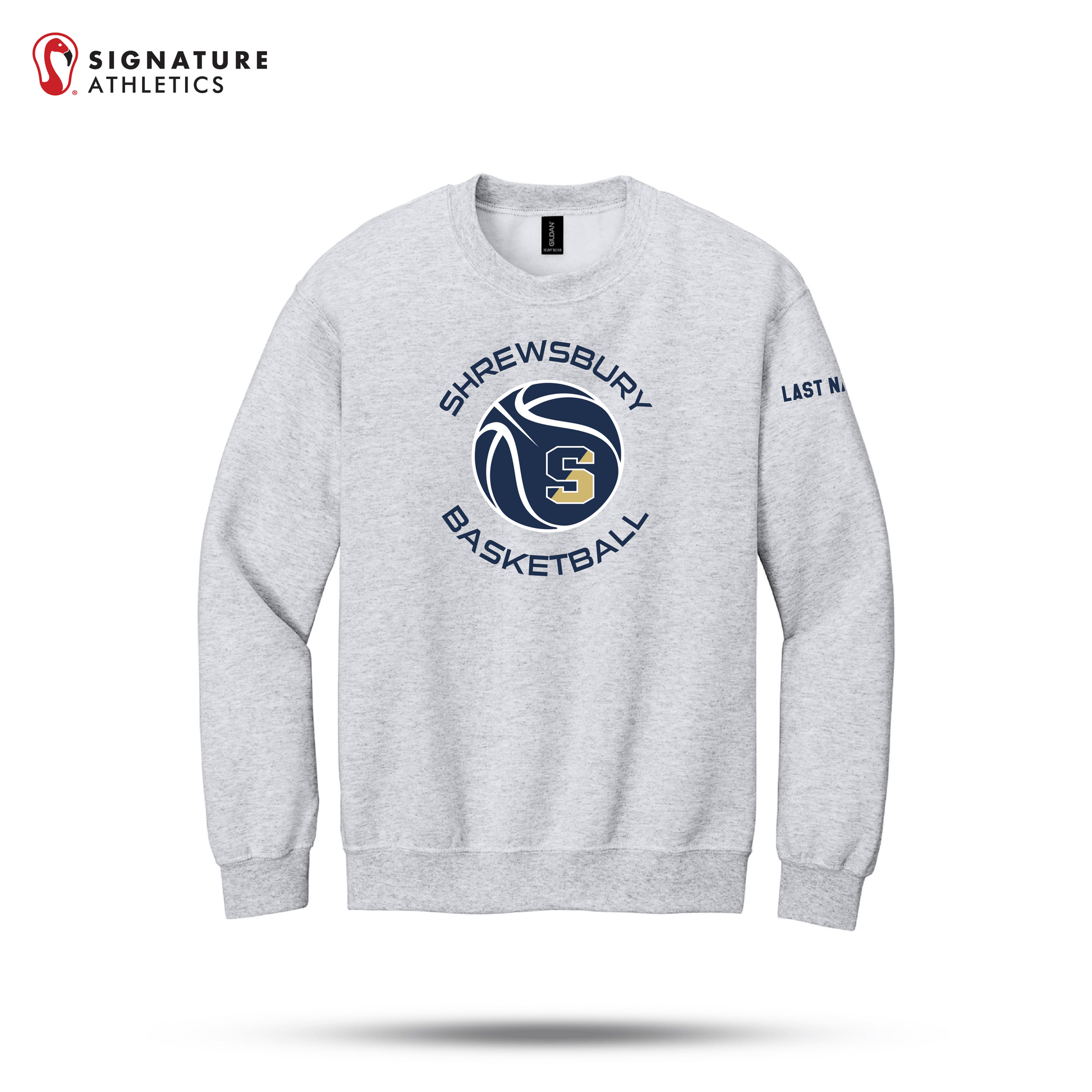Shrewsbury Basketball Men's Gildan Youth Heavy Blend Crewneck Ash Sweatshirt Name Signature Lacrosse