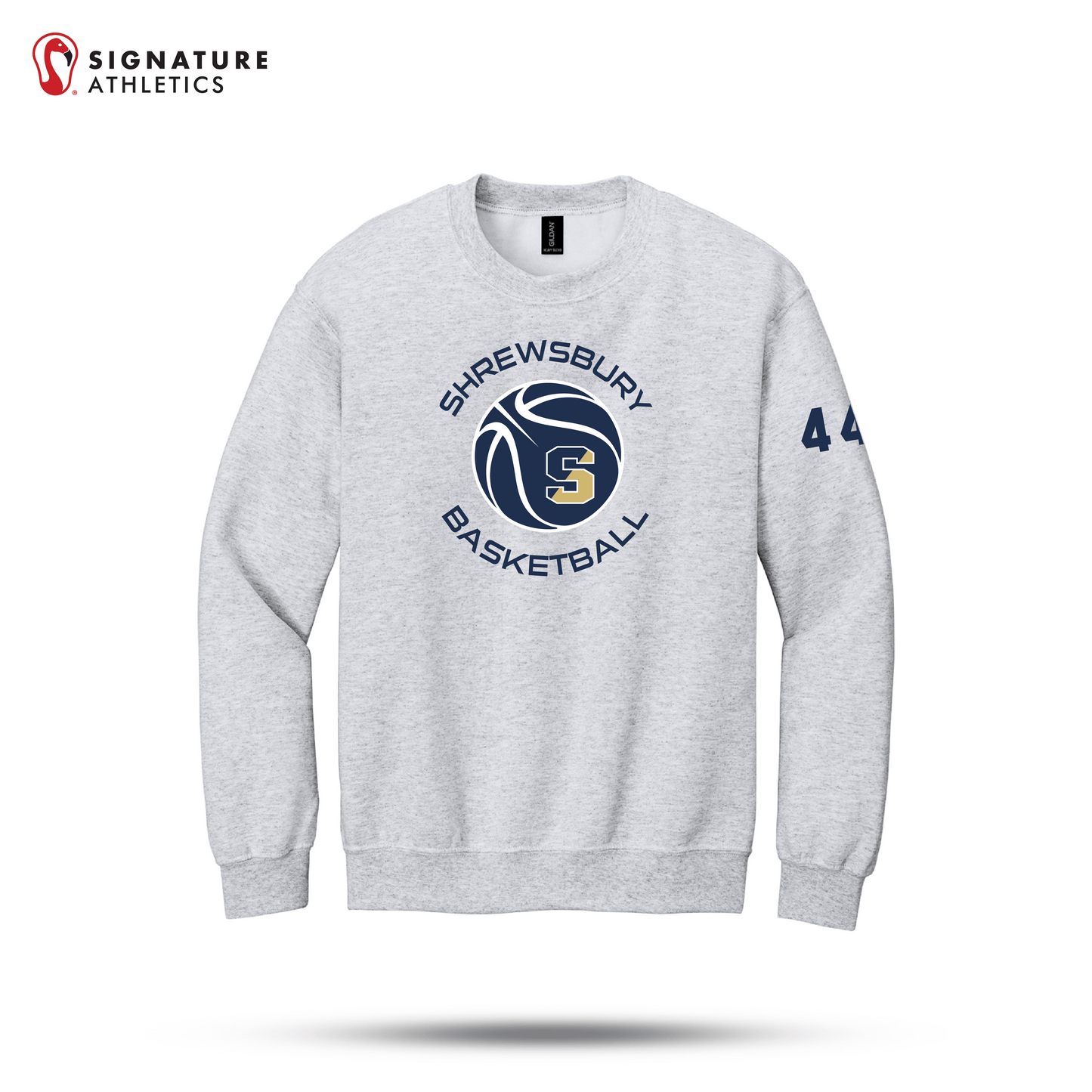 Shrewsbury Basketball Men's Gildan Youth Heavy Blend Crewneck Ash Sweatshirt Number Signature Lacrosse