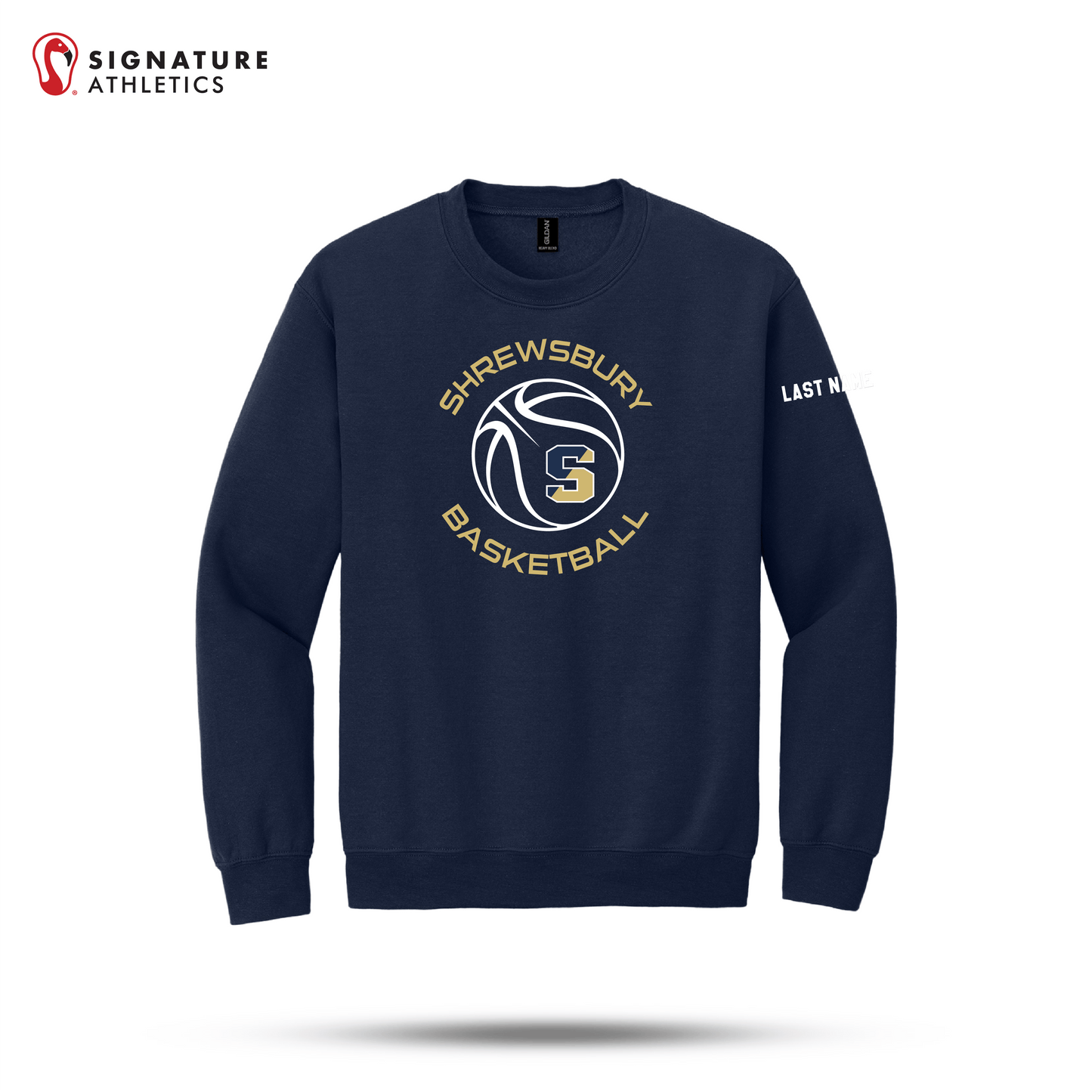 Shrewsbury Basketball Men's Gildan Youth Heavy Blend Crewneck Navy Sweatshirt Name Signature Lacrosse