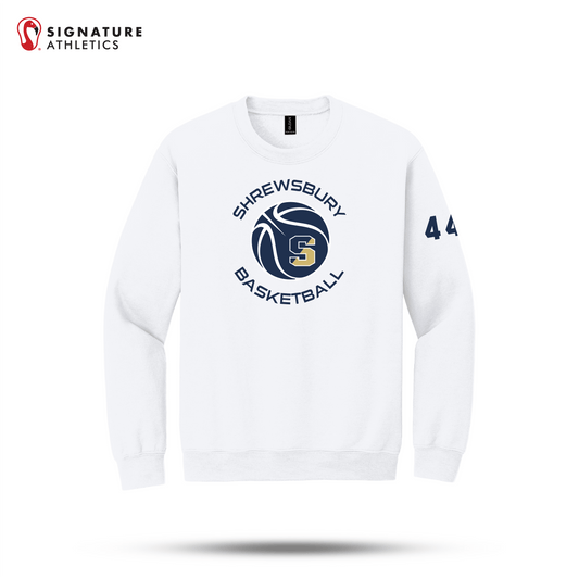 Shrewsbury Basketball Men's Gildan Youth Heavy Blend Crewneck White Sweatshirt Number Signature Lacrosse