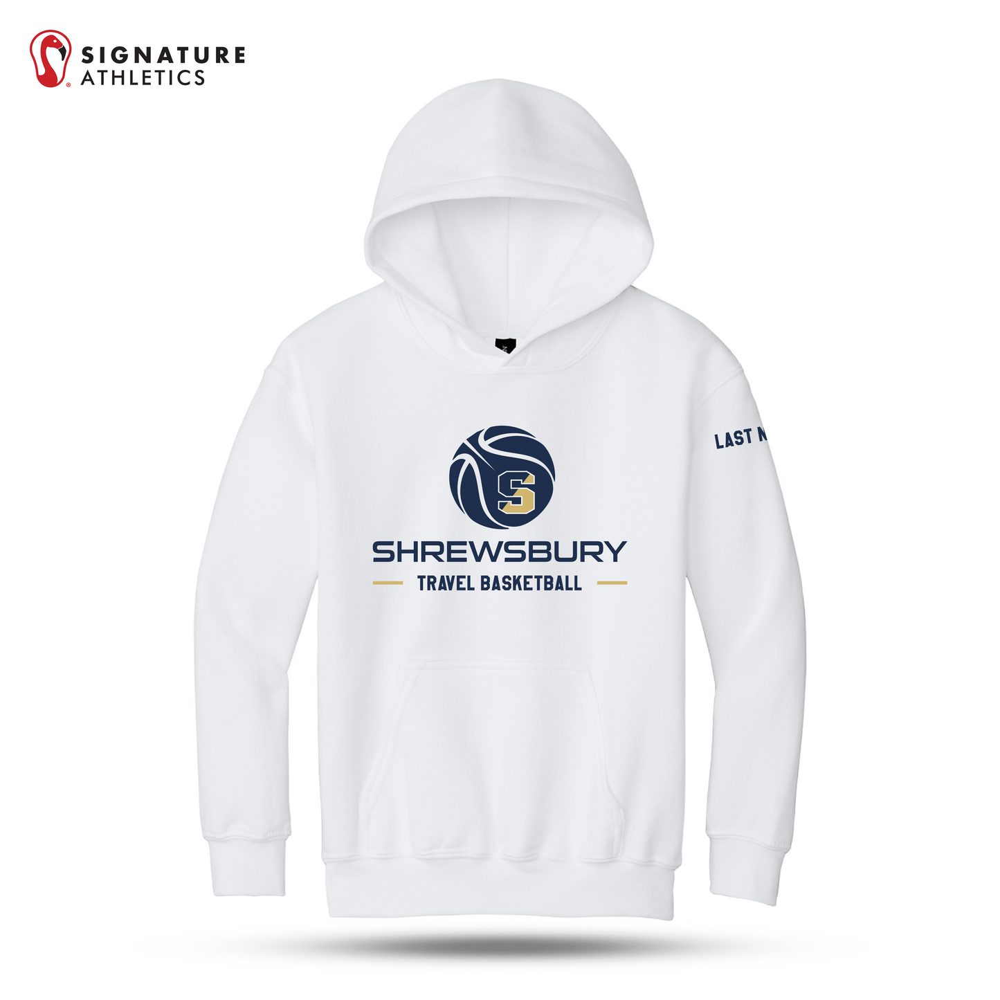 Shrewsbury Basketball Men's Gildan Youth Heavy Blend Hooded White Sweatshirt Name Signature Lacrosse