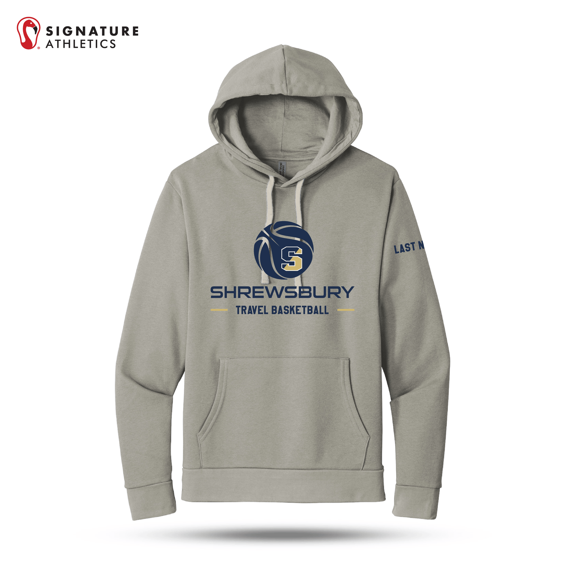 Shrewsbury Basketball Men's Next Level Apparel Adult Santa Barbara Ash Travel Pullover Hoodie Name Signature Lacrosse