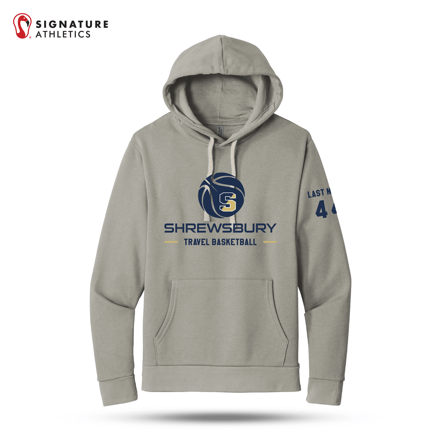 Shrewsbury Basketball Men's Next Level Apparel Adult Santa Barbara Ash Travel Pullover Hoodie Number and Name Signature Lacrosse