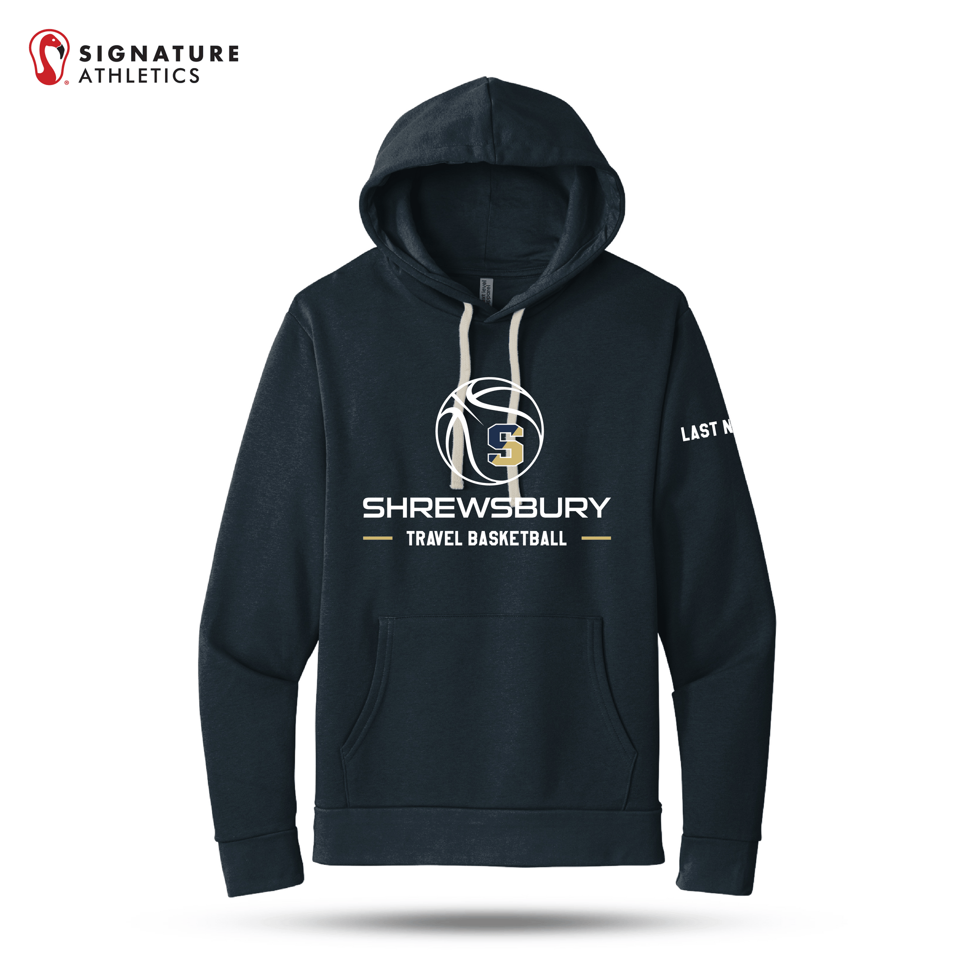 Shrewsbury Basketball Men's Next Level Apparel Adult Santa Barbara Midnight Navy Travel Pullover Hoodie Name Signature Lacrosse