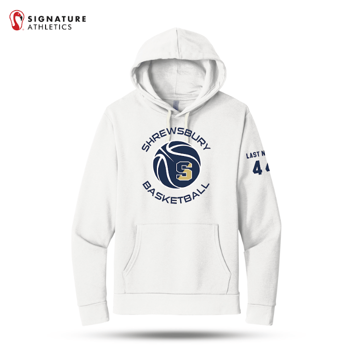 Shrewsbury Basketball Men's Next Level Apparel Adult Santa Barbara White Pullover Hoodie Number and Name Signature Lacrosse