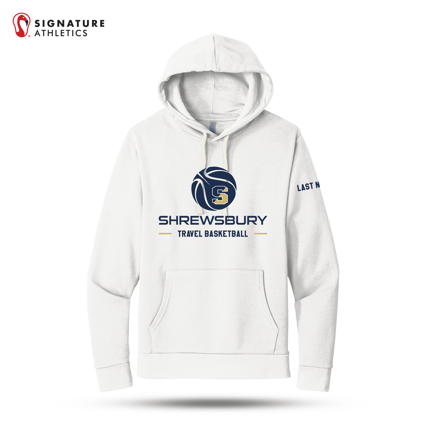 Shrewsbury Basketball Men's Next Level Apparel Adult Santa Barbara White Travel Pullover Hoodie Name Signature Lacrosse