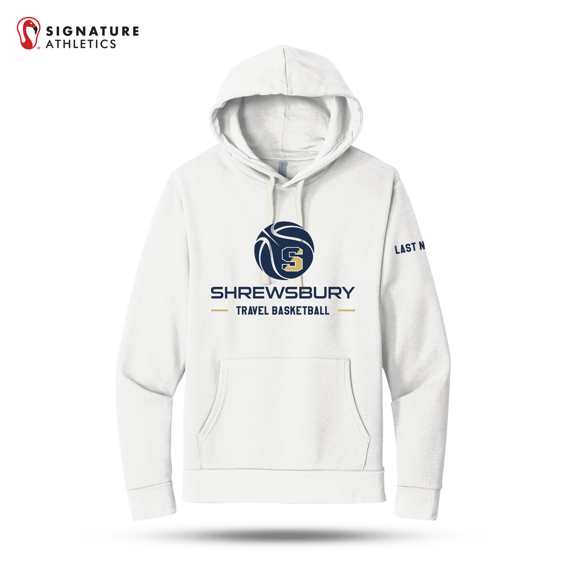 Shrewsbury Basketball Men's Next Level Apparel Adult Santa Barbara White Travel Pullover Hoodie Name Signature Lacrosse