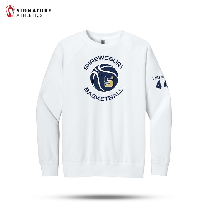 Shrewsbury Basketball Men's Next Level Apparel Laguna Raglan White Sweatshirt Number and Name Signature Lacrosse