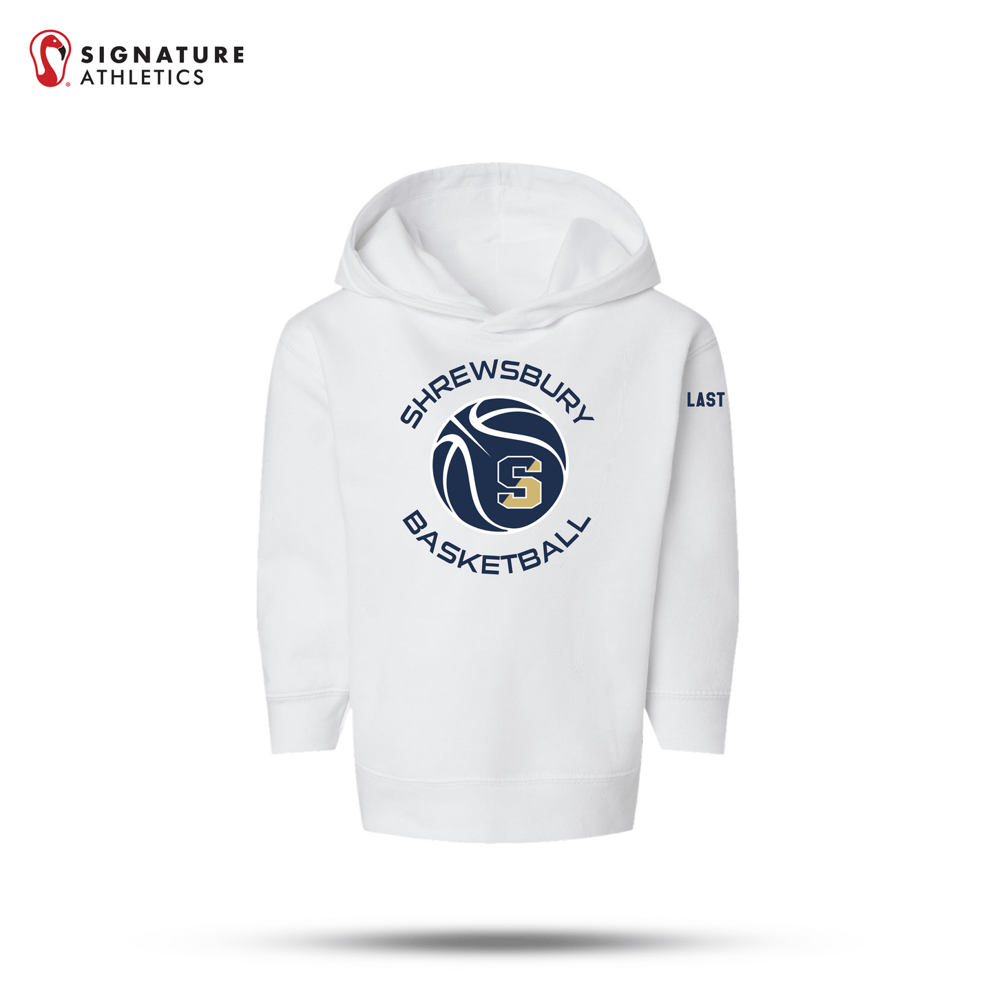 Shrewsbury Basketball Men's Rabbit Skins Toddler White Pullover Fleece Hoodie Name Signature Lacrosse