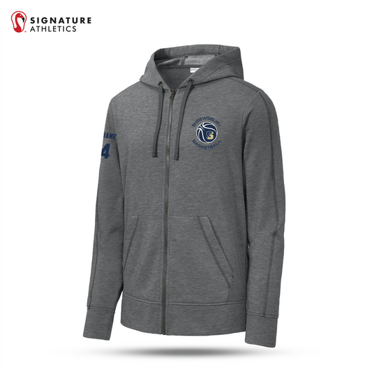 Shrewsbury Basketball Men's Sport-Tek PosiCharge Tri-Blend Wicking Fleece Dark Grey Heather Full-Zip Hooded Jacket Number and Name: Shrewsbury Basketball Signature Lacrosse