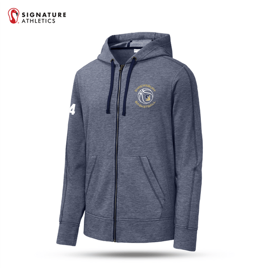 Shrewsbury Basketball Men's Sport-Tek PosiCharge Tri-Blend Wicking Fleece True Navy Heather Full-Zip Hooded Jacket Number Signature Lacrosse
