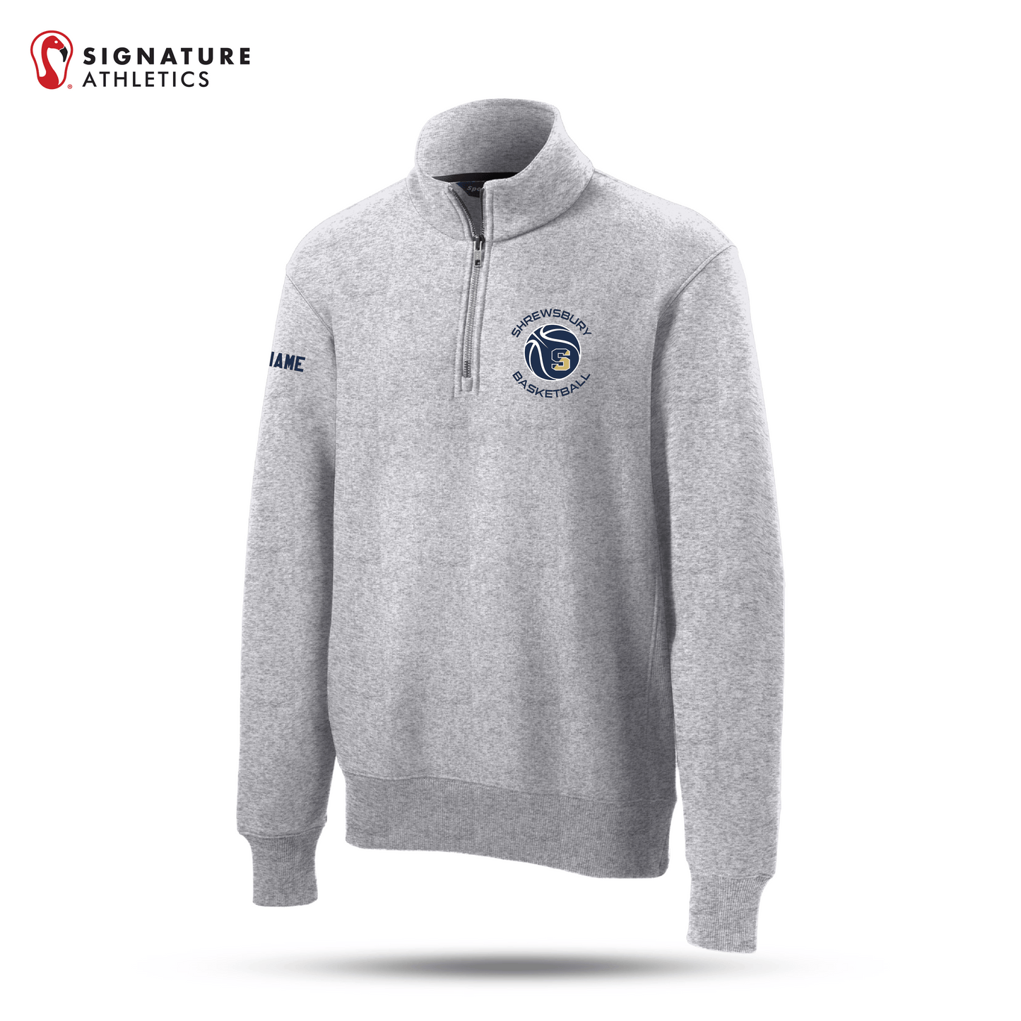 Shrewsbury Basketball Men's Sport-Tek Super Heavyweight Q Zip Athletic Heather Pullover Sweatshirt Name Signature Lacrosse