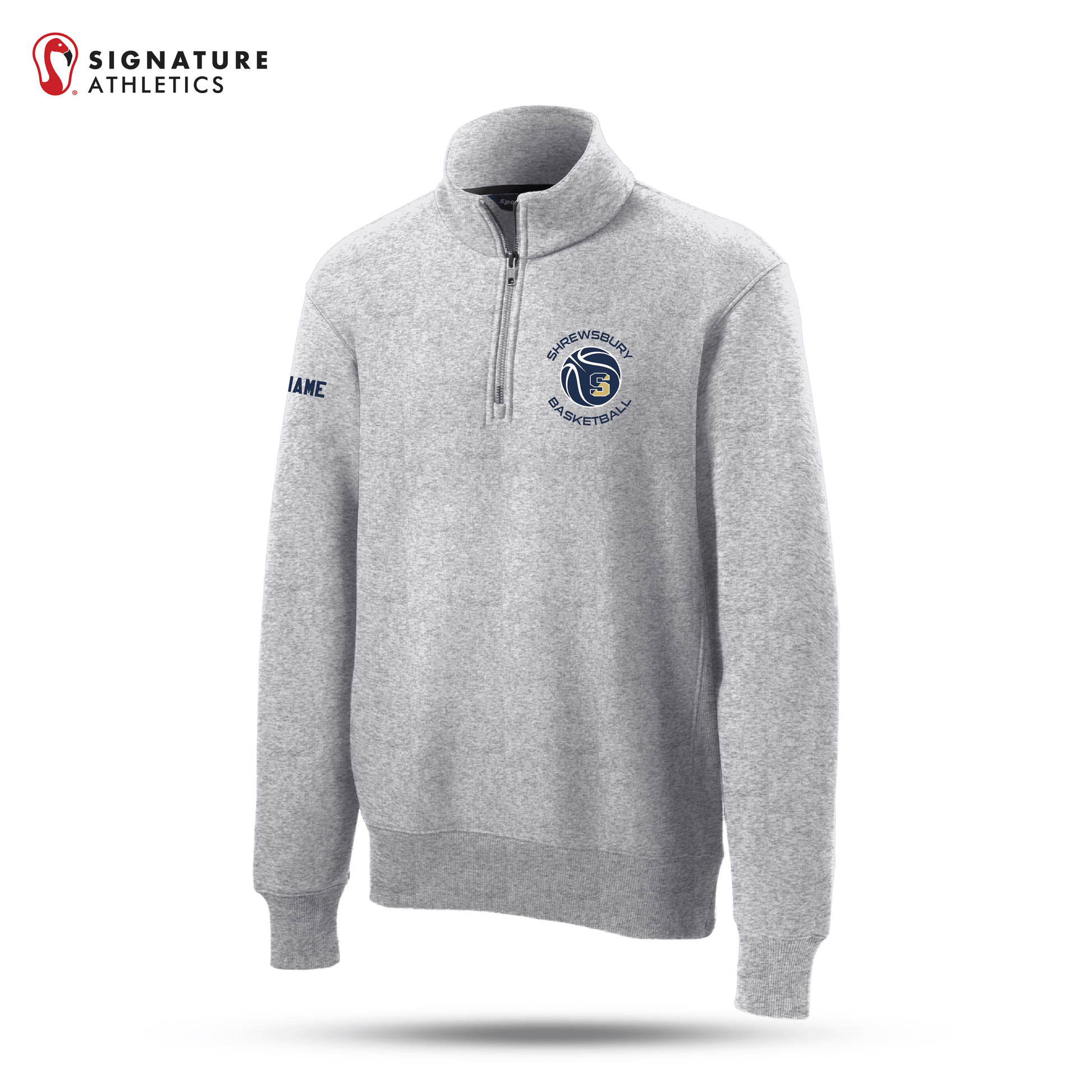 Shrewsbury Basketball Men's Sport-Tek Super Heavyweight Q Zip Athletic Heather Pullover Sweatshirt Name Signature Lacrosse