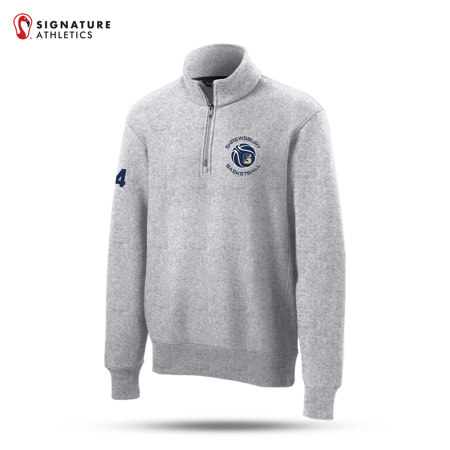 Shrewsbury Basketball Men's Sport-Tek Super Heavyweight Q Zip Athletic Heather Pullover Sweatshirt Number Signature Lacrosse