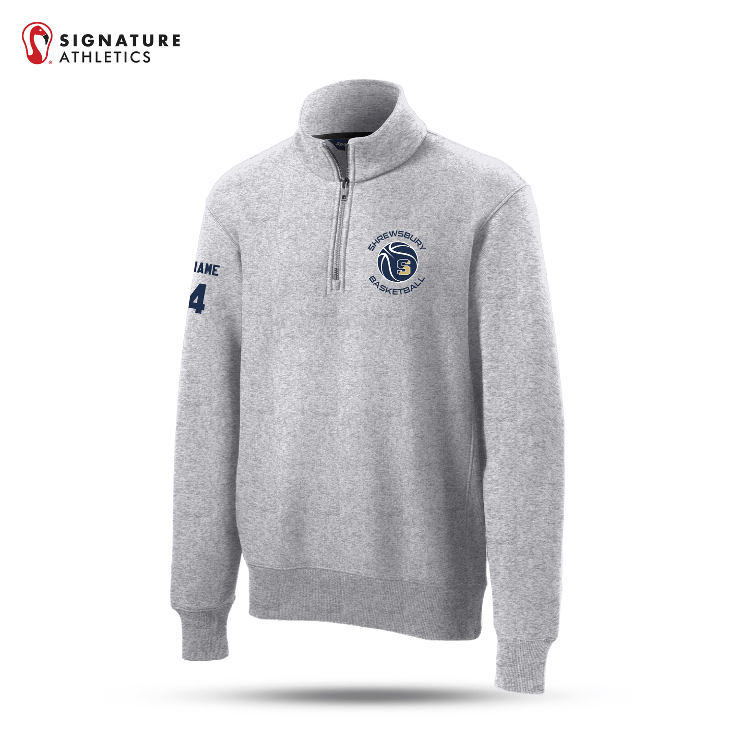 Shrewsbury Basketball Men's Sport-Tek Super Heavyweight Q Zip Athletic Heather Pullover Sweatshirt Number and Name Signature Lacrosse