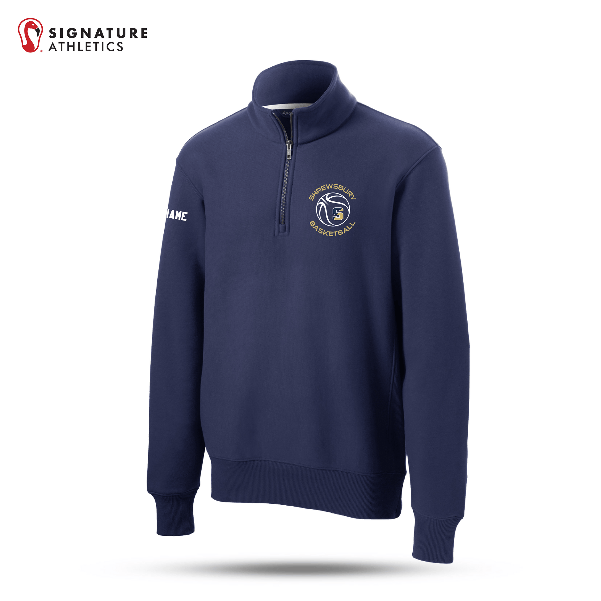 Shrewsbury Basketball Men's Sport-Tek Super Heavyweight Q Zip Navy Pullover Sweatshirt Name Signature Lacrosse