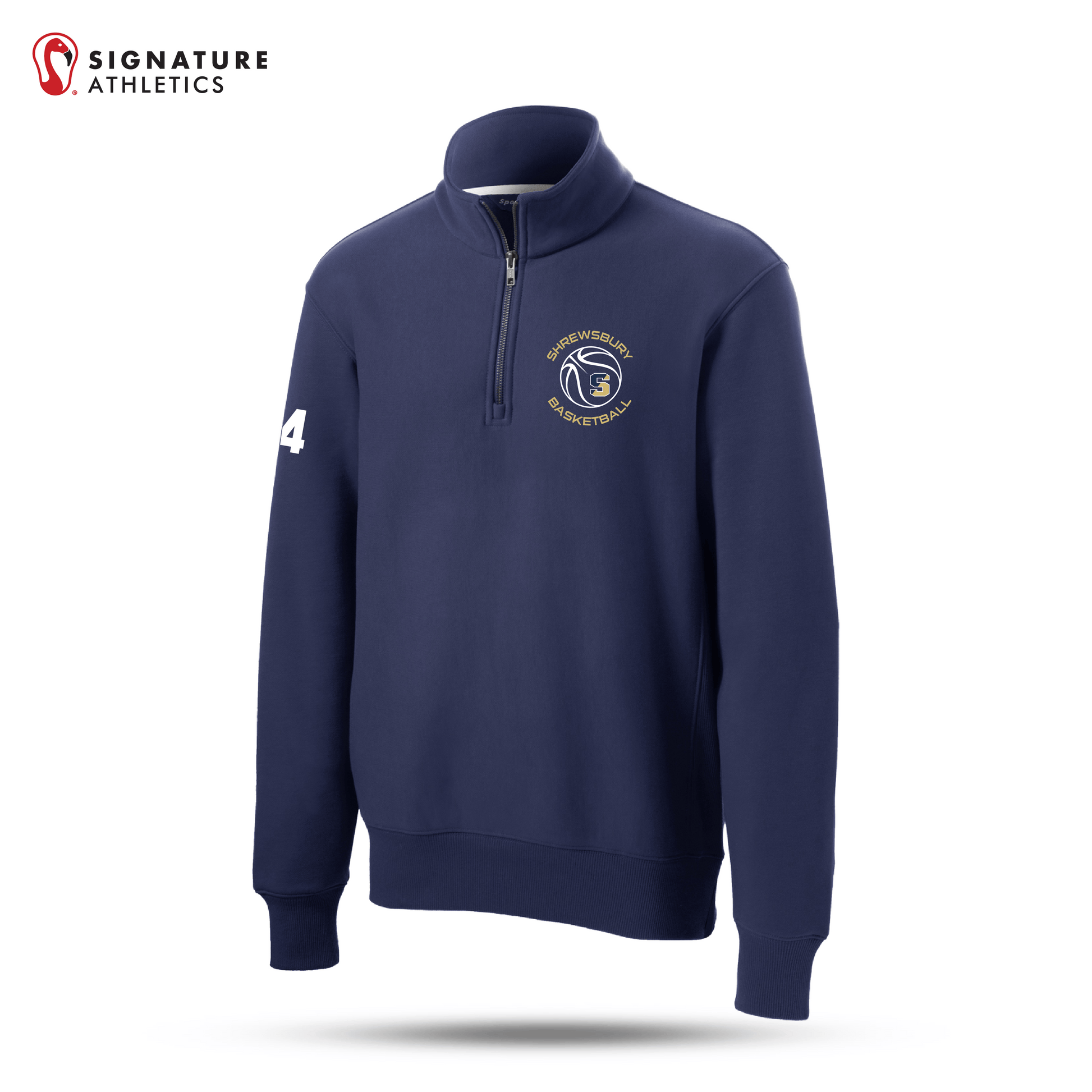 Shrewsbury Basketball Men's Sport-Tek Super Heavyweight Q Zip Navy Pullover Sweatshirt Number Signature Lacrosse