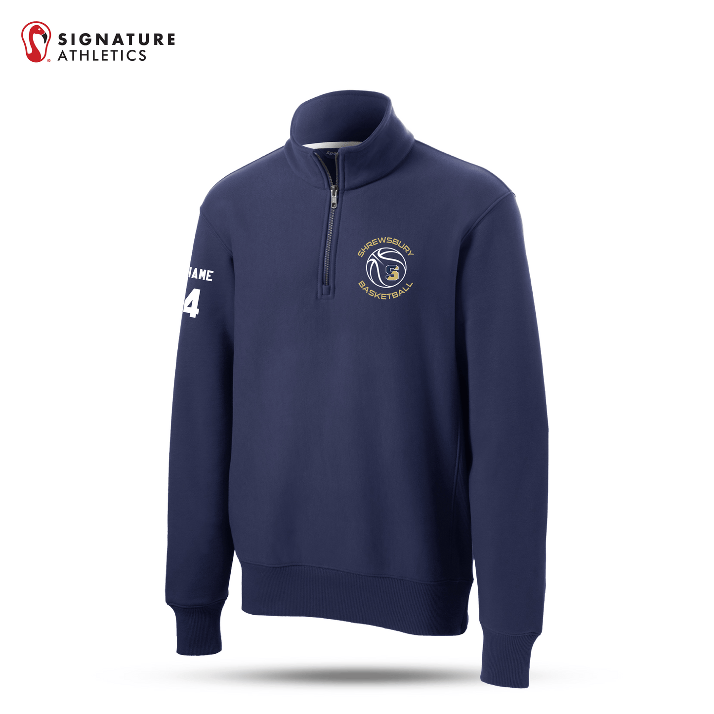 Shrewsbury Basketball Men's Sport-Tek Super Heavyweight Q Zip Navy Pullover Sweatshirt Number and Name Signature Lacrosse