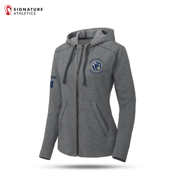 Shrewsbury Basketball Women's Sport-Tek Women's PosiCharge Dark Grey Heather Tri-Blend Wicking Fleece Full-Zip Hooded Jacket Number and Name Signature Lacrosse