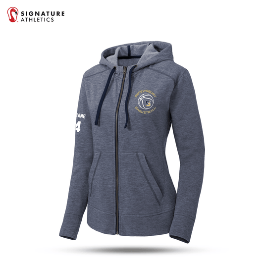 Shrewsbury Basketball Women's Sport-Tek Women's PosiCharge True Navy Heather Tri-Blend Wicking Fleece Full-Zip Hooded Jacket Number and Name Signature Lacrosse