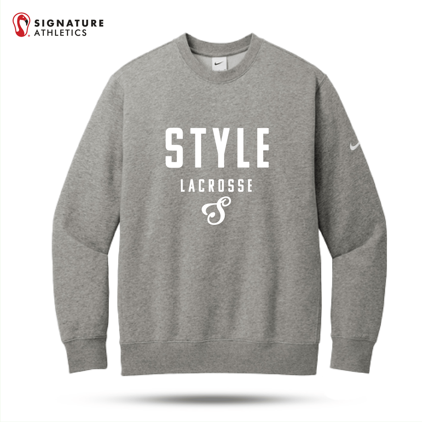 Style Lacrosse Women's Nike Club Grey Fleece Swoosh Crew: Style Signature Lacrosse