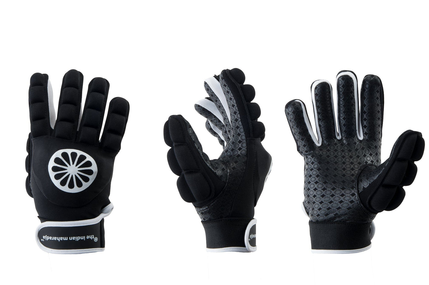 The Indian Maharadja GLORY 4.4 INDOOR Full Finger with Hard Shell Indoor Field Hockey GLOVE in Black: Left, Right or Pairs Signature Lacrosse